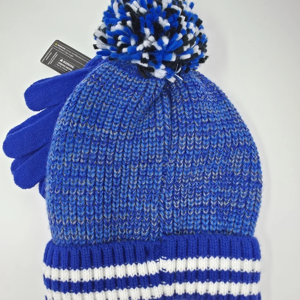 Extreme Nation Blue Kids Winter Beanie and Gloves Set NWT